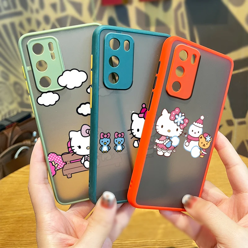 

Anime HelloKitty Cute Girls For Huawei P50 P40 P40 P30 P20 Mate 40 20 10 Nova 8 3i 2i Frosted Translucent Phone Case Coque Capa