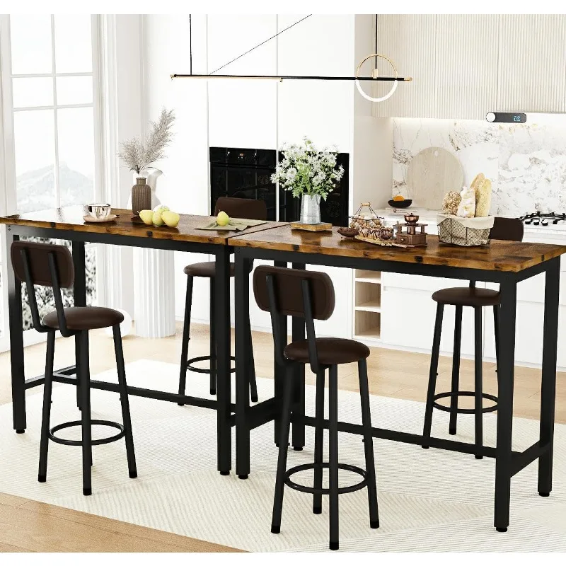 Промышленный высокий стол для паба с 2 мягкими табуретами из ПУ кухонный и стулья