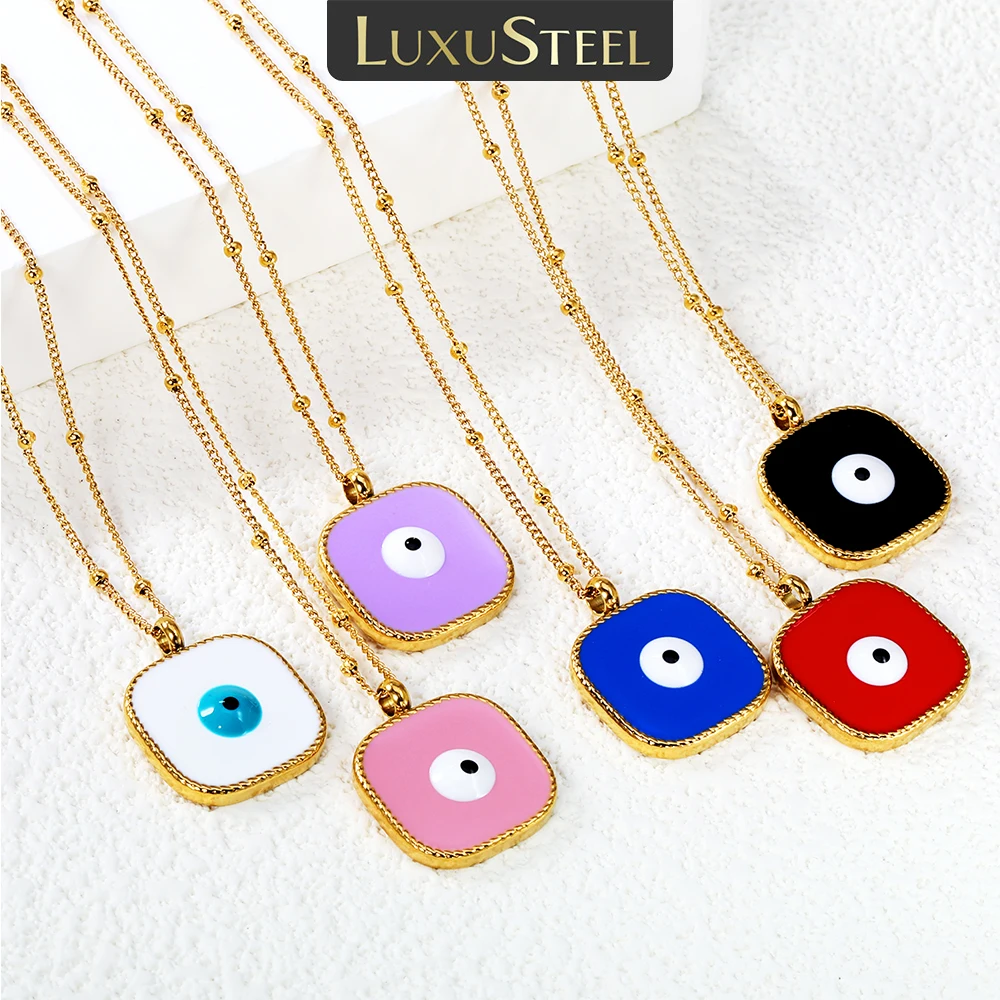 LUXUSTEEL красочное ожерелье с подвеской для женщин квадратная капельная масляная