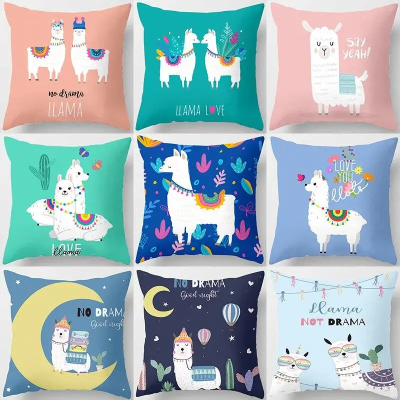 

45x45cm Cartoon Alpaca Animal Decorative Cushion Pillowcase Polyester Cushion