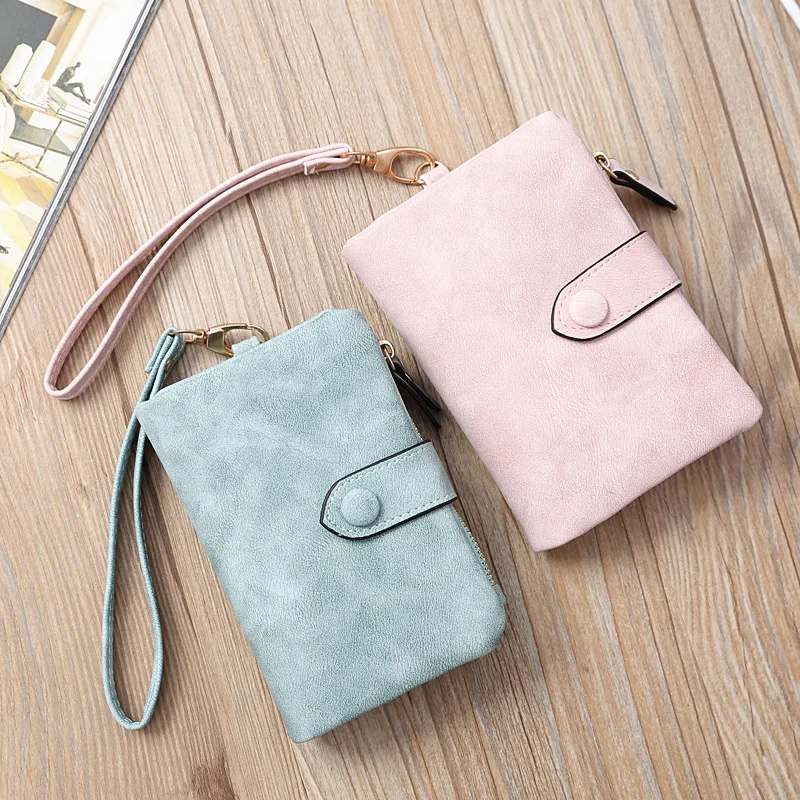 

Pocket Coin Purses Frosted Ladies Tri-fold Soft Women Short Wallets Minimalist Wallet With Pink Female Small Leather Zipper