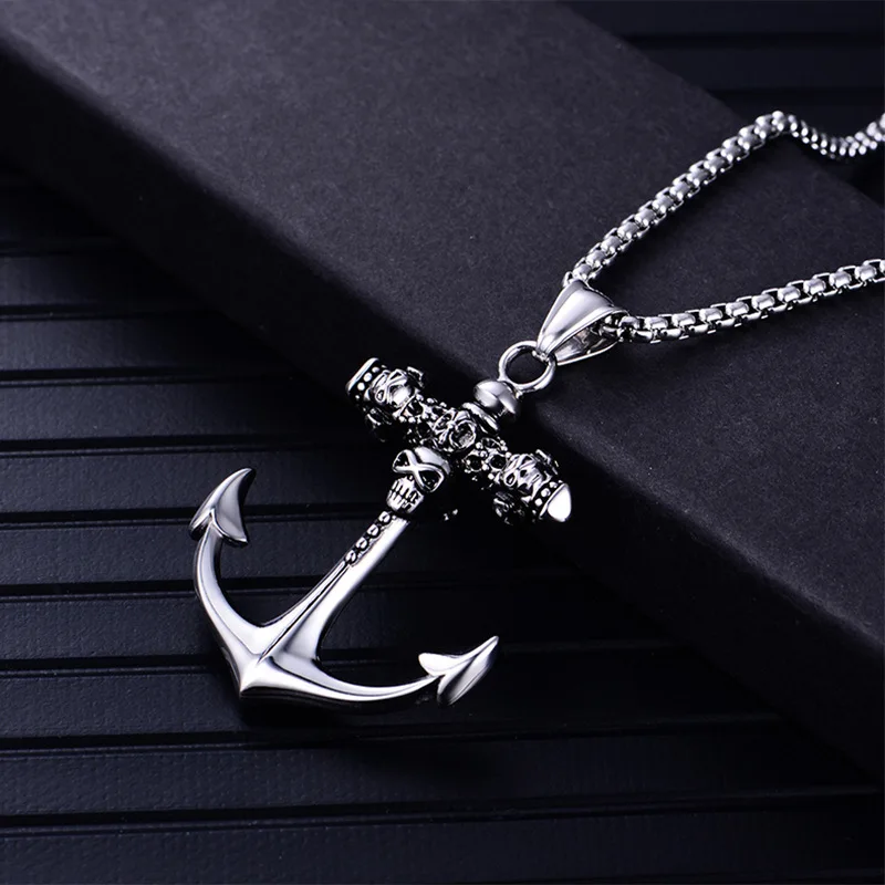 

Pirate Anchor Fashion Retro Charm Punk Skull Pendant Men's Rock Hip Hop Necklace Personality Jewelry Wholesale Free Shipping