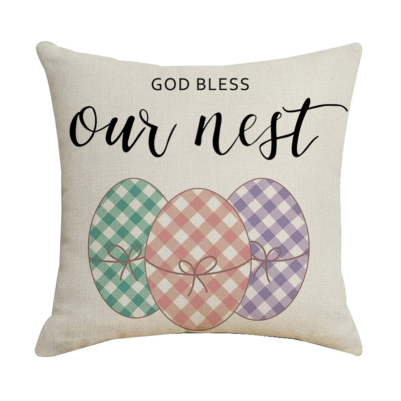 

Happy Easter Egg Pillowcase Easter Decorations For Home Party Sofa Cushion Cover Linen Pillow Cover 45X45cm