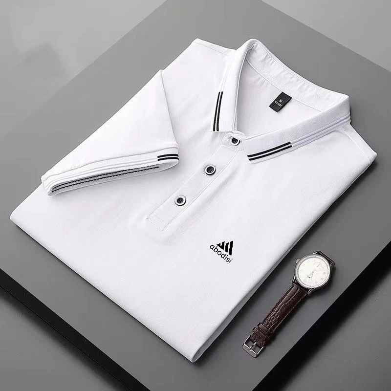 

Men's Pure Cotton Embroidery High-end Polo Shirt Spring/Summer Korean Version Business Casual Fashion Stripe Edge Short Sleeved