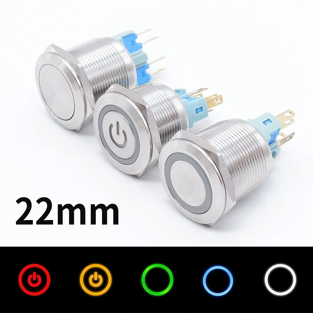 

22mm Metal Waterproof Momentary Self-reset Self-Lock Car Starter On Off Push Button Switch With LED Ring Power Light 1NO1NC 24V