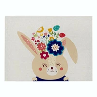 inyahome bunny rabbit ears flower easter placemats for dining table mats spring summer seasonal holiday rustic vintage washable