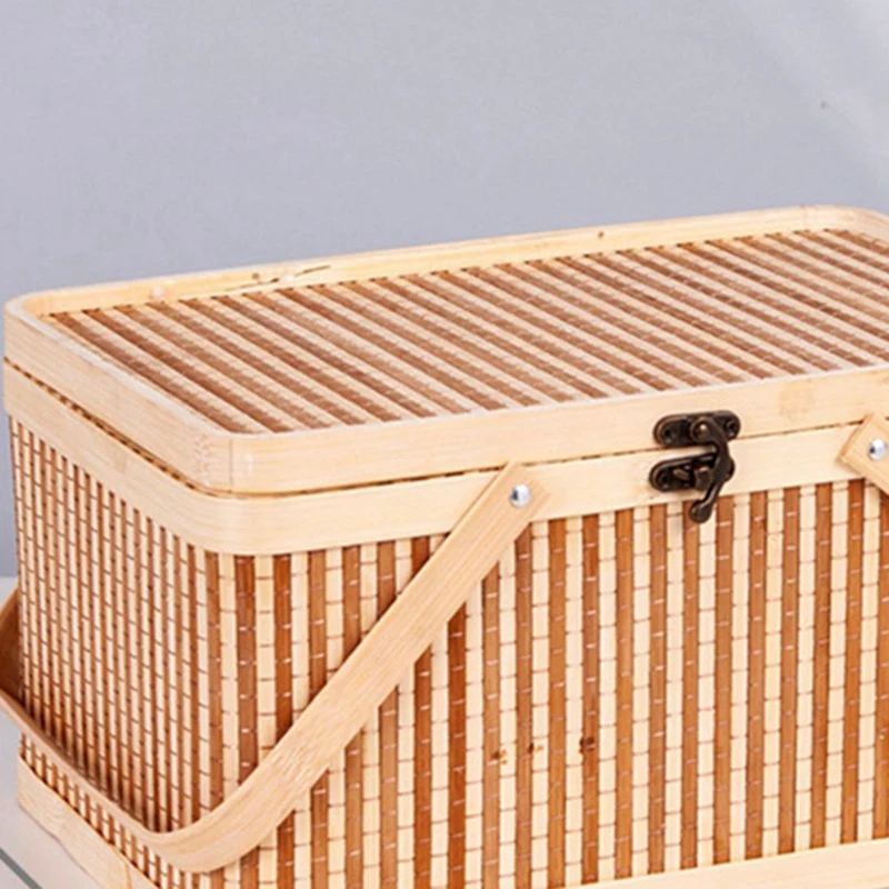 Тканые корзины большие бамбуковые портативные для пикника натуральный