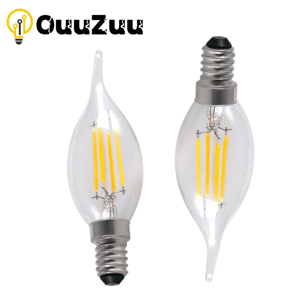 

OuuZuu E14 LED Filament Bulb Edison Retro Candle Light 2W/4W/6W Warm/Cold White E27 AC220-240V 360 Degree C35 Chandelier Lamp