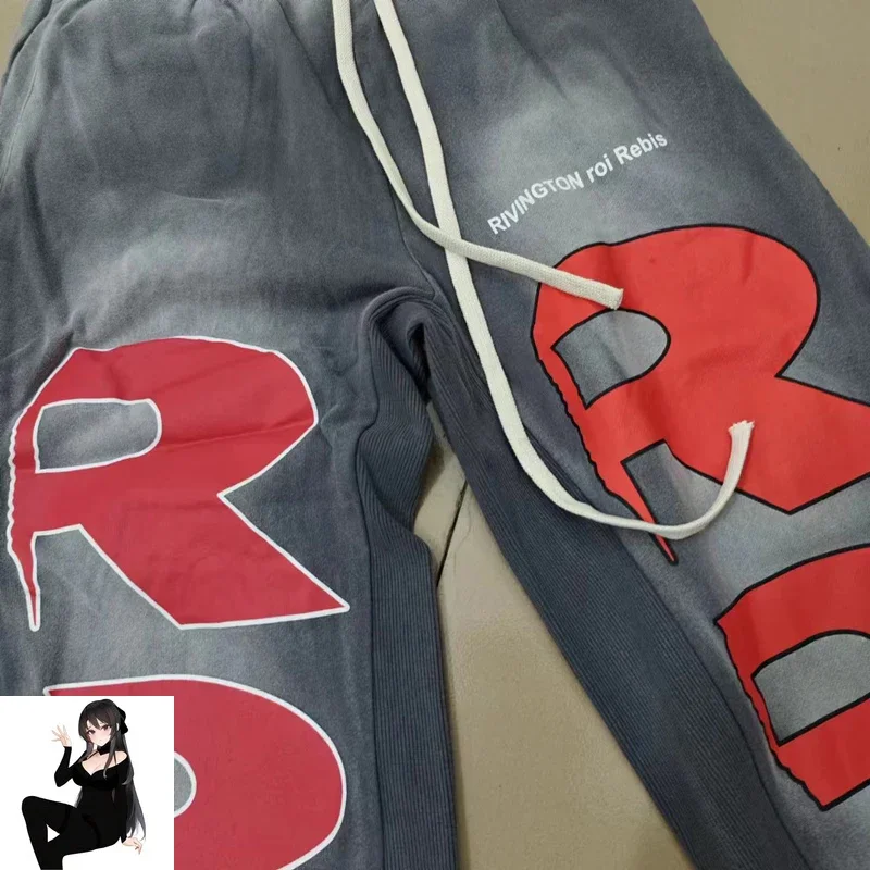 Постиранные спортивные штаны RRR123 свободные из плотной ткани для мужчин и женщин