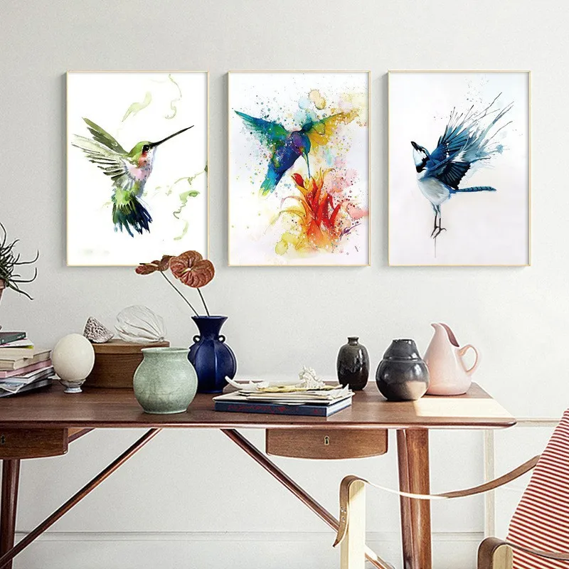 

New Style Bedroom Decoration Spring And Summer Color Hummingbird Living Room Sofa Background Wall Frameless Painting Core