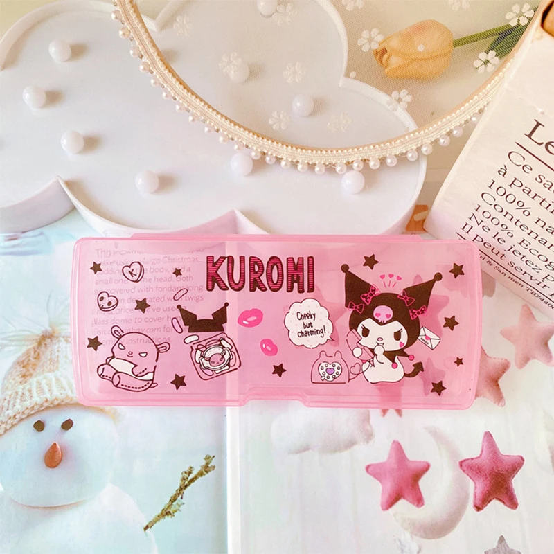 

Kawaii Sanrio Pencil Case Cinnamoroll Kuromi My Melody Pompom Purin Student Cute Stationery Pen Face Masks Storage Box Toy Girls