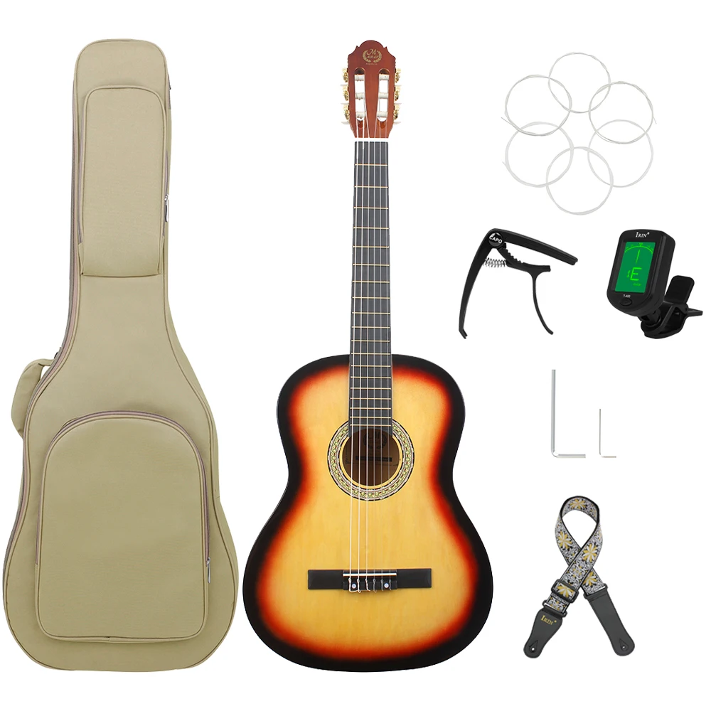 

39 Inch 6 Strings Classical Guitar Kit Basswood Body Classic Guitar Guitarra With Guitar Bag Picks Strap Parts & Accessories