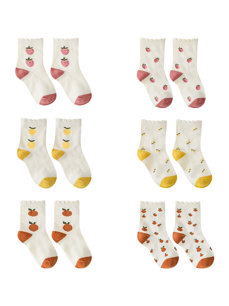 Детские жаккардовые вязаные носки с фруктами летние новые средней длины
