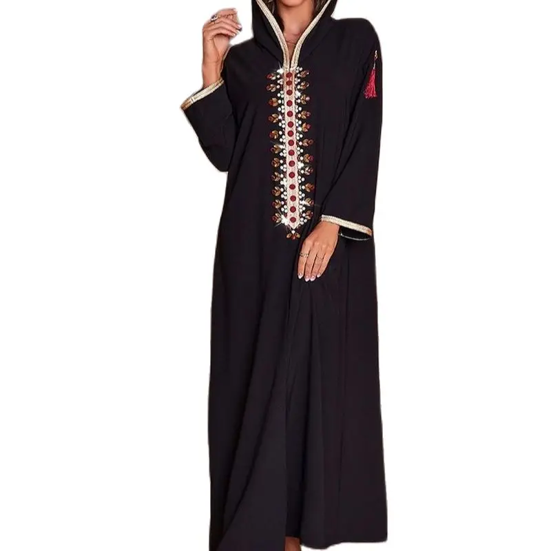 

Tassel Djellaba Moroccan Hooded Caftan Women Handsewn Rhinestones Arab Long Dress Muslim Dubai Saudi Party Abaya Ramadan Kaftan