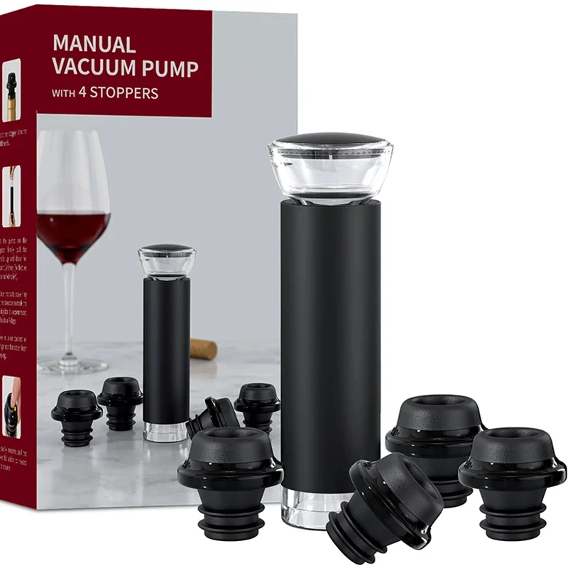 

Xiaomi Vacuum Wine Pump with 4 Wine Stopper Wine Preserver Aerator Rubber Black Stoppers Sealing Preserver Silicone Caps