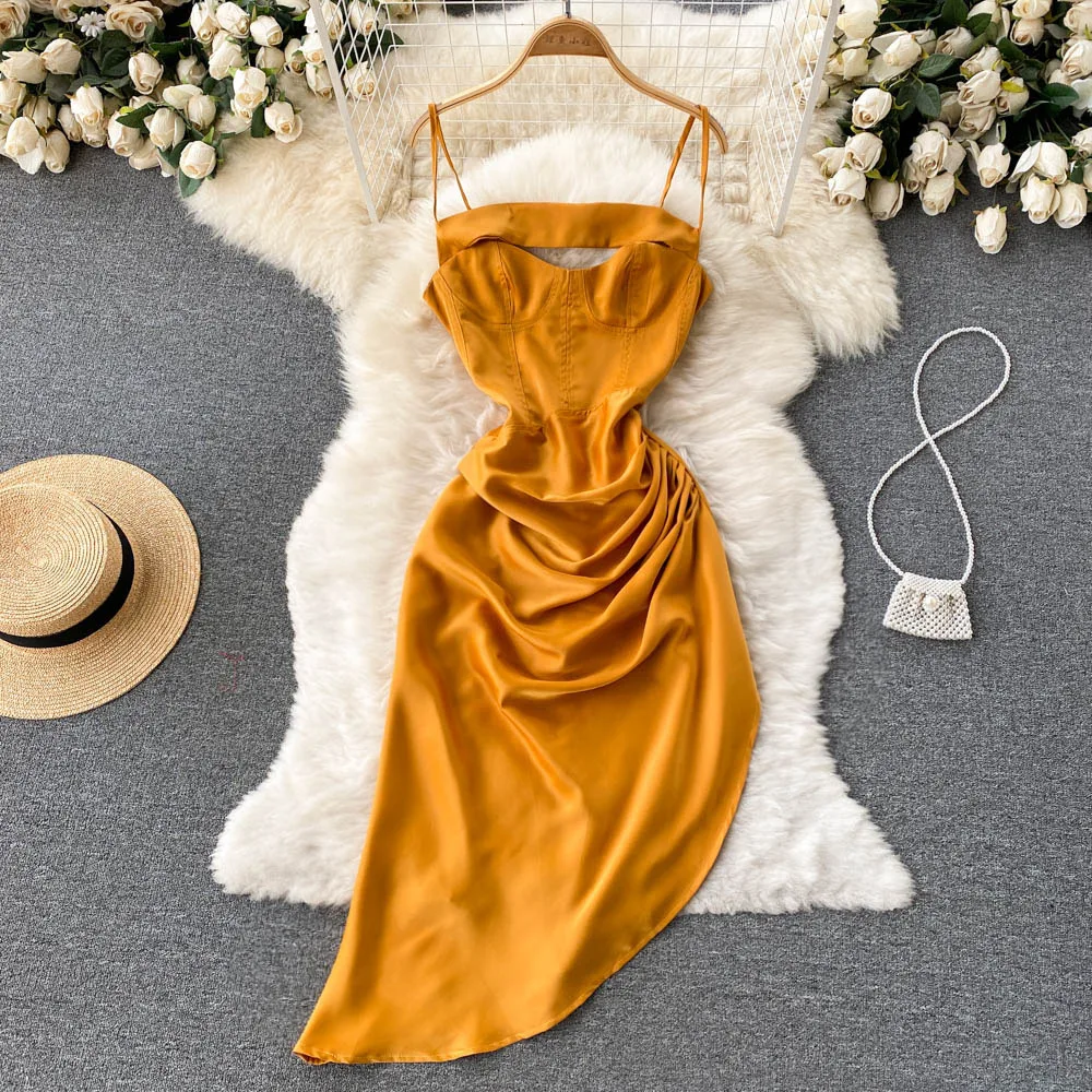 

D331 женское Новое модное летнее однотонное облегающее асимметричное платье с запахом на бедрах женская сексуальная одежда без рукавов Vestidos