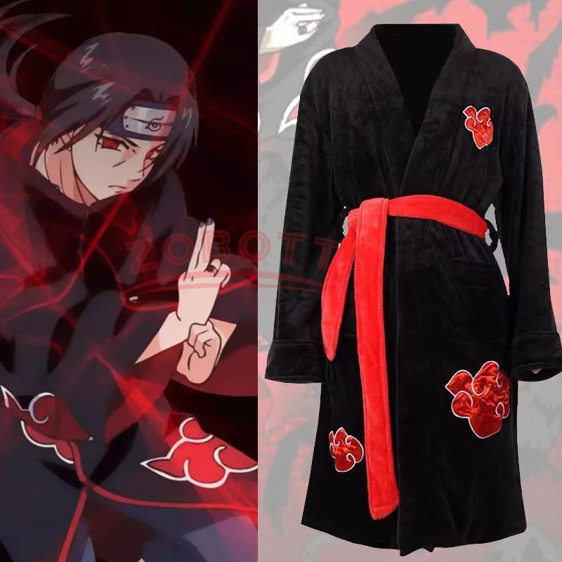 

Anime Akatsuki Robe Cosplay Bathrobe Fleece Warm Nightgown Robe Men Winter Coat Sleepwear Christmas Gift