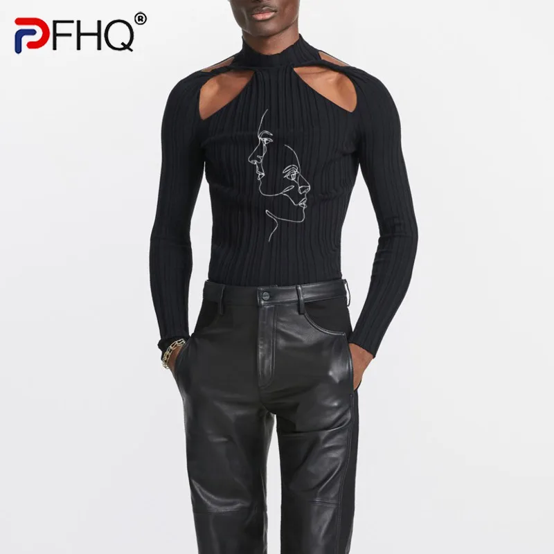 

PFHQ 2023 модный Индивидуальный вырез нейтральный Мужской трикотажный топ Комбинезоны тонкая сексуальная футболка с длинным рукавом Элегантн...