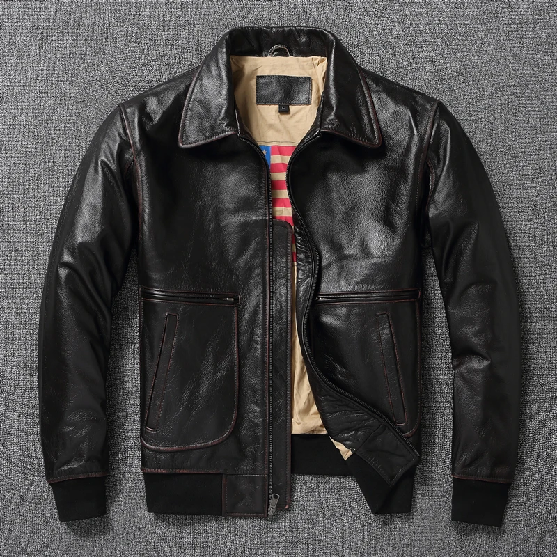 

2022 Men’s Top layer Genuine Leather Jacket Military Pilot Jackets Air Force A2 Lapel Retro Rub Color Tooling Short Large Coat