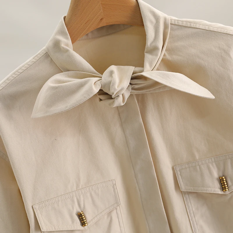 [Jia] Необычные свободные однотонные рубашки с длинными рукавами на бретелях 2024