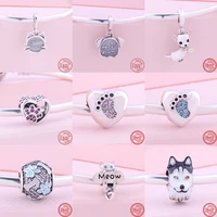 925 silver husky cute cat dog unicorn footprint charm beads fit original brand charms bracelets women diy jewelry accessories