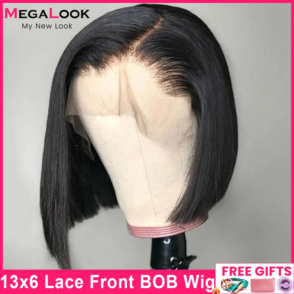 

13x4 13x6 Lace Front Wig Transparent Lace Frontal Human Hair Wigs For Women MEGALOOK Brazilian Virgin Hair Short Bob Wigs 180%