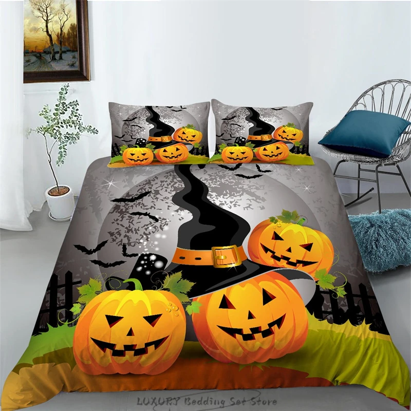 

3pc Duvet Cover 3D Horror Halloween Pumpkin Ghost Festival Theme Kids and Adults Bedding Set Single Double Queen Bedroom Decor