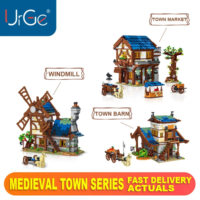 

Compatible with Lego Medieval Town Market Architecture Models Retro Windmill House Street View Modular Building Blocks Toys Boys