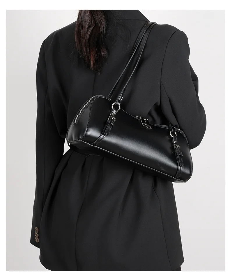 

Women shoulder bag vintage black white color niche style leather female luxury fashion bags handbag ladies female femme bolsa