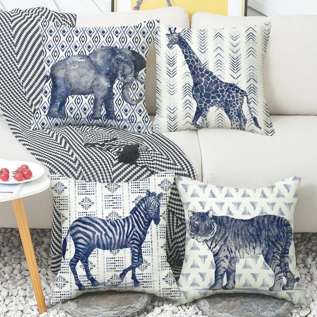 Наволочка с принтом тигра жирафа зебры слона льняная наволочка в стиле ретро