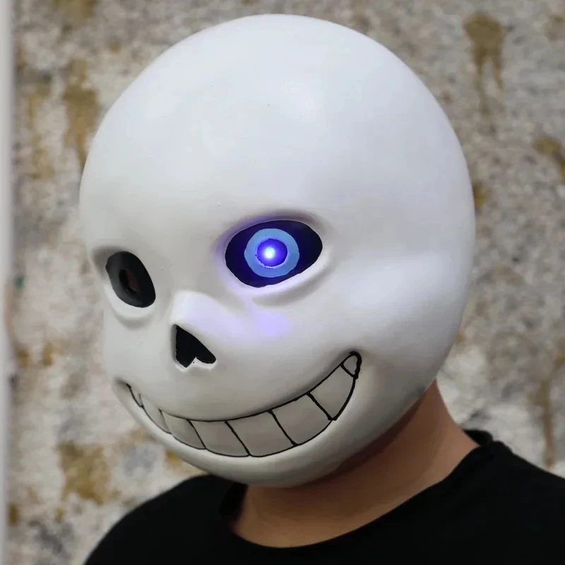 Фото Маска Санса из Undertale, латексная, со светодиодной подсветкой, полноразмерная, для взрослых, для косплея, Хэллоуина, вечеринок №5