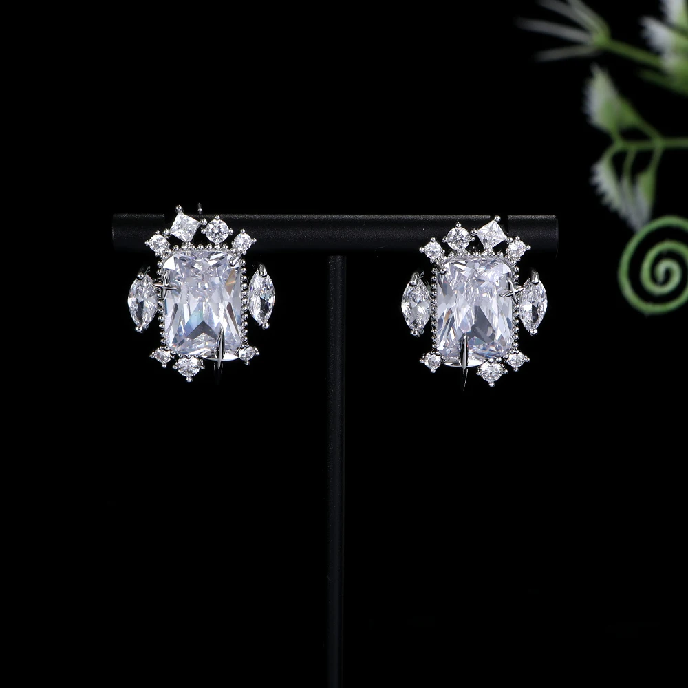 

Luxury Sparkling Square Oblong Shape Cross Star Stud Earrings Trendy Cubic Zircon Earrings For Women Wedding A0152