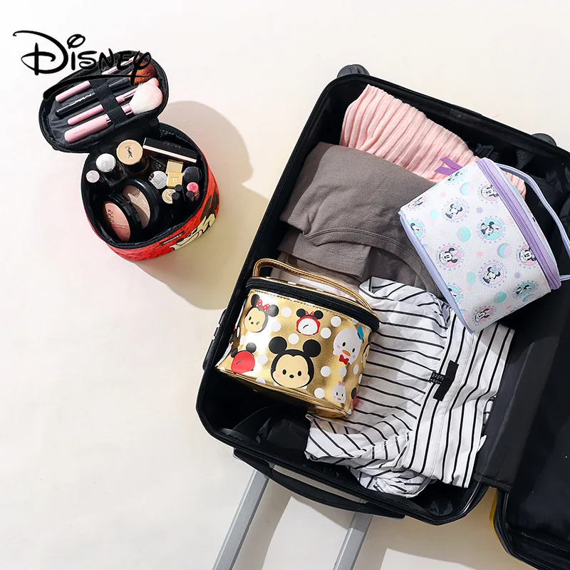 Disney waterproof Pu portable bucket makeup bag cartoon cute large capacity high appearance storage wash bag Mickey Minnie