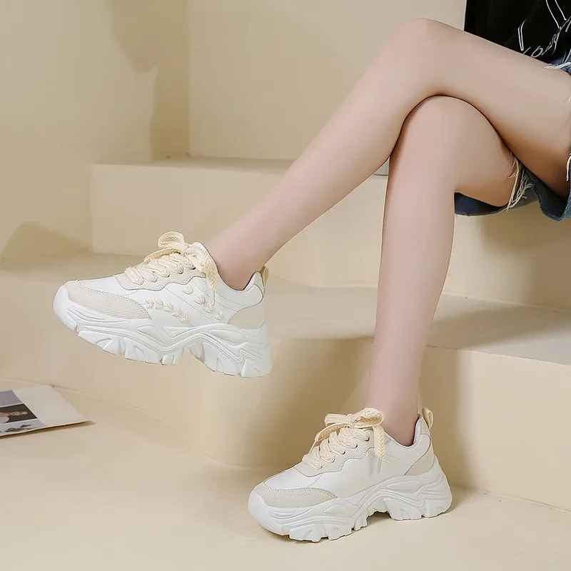 

New Chunky Ladies Sneakers New Shallow Lace Up Female Casual Comfortable Vulcanized Women Design Fashion Running Sports Shoes