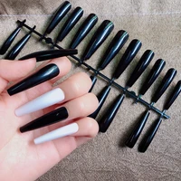 24pcs xl long coffin fake nails soild color ballerina full nail art tips artificial detachable press on false nails salon supply