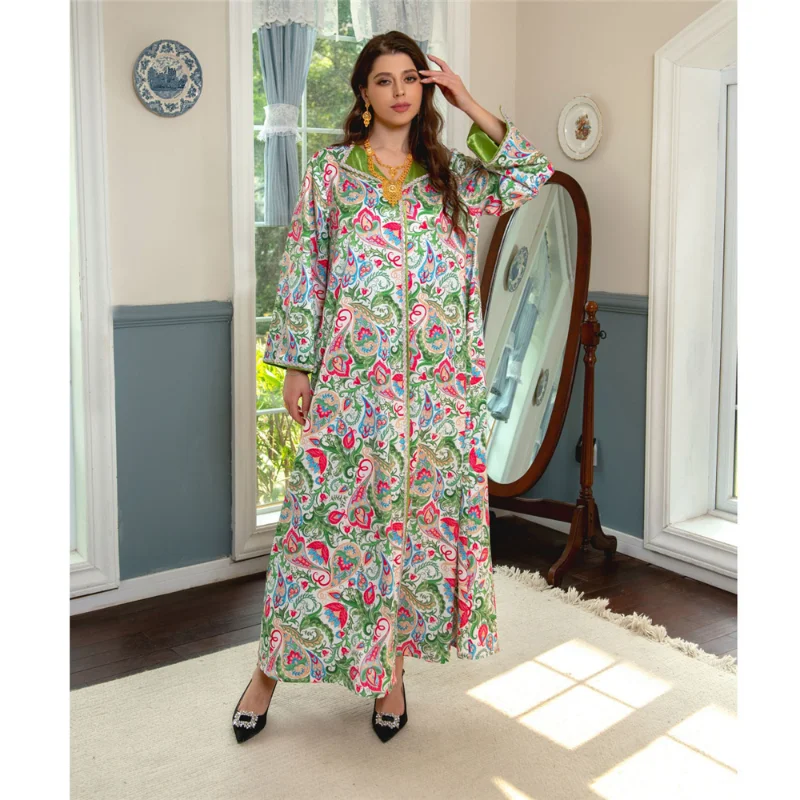 Morocco Evening Dresses for Luxury Women Muslim Print Abayas Long Dress Turkey Islam Kaftan Robe Dubai Jalabiya Eid Ramadan Gown