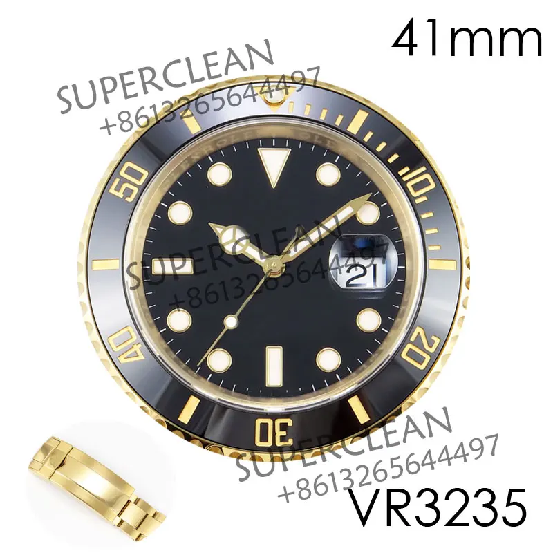 

Полностью золотые часы CLEAN Factory диаметром 904, 41 мм, браслет для часов, черный керамический черный циферблат VR3235, часы для сборки SUB 126618LN