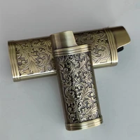 personality 3d carved flower lighter protect box for bic j5 j6 reusable case explosion proof metal armor gas lighters shell