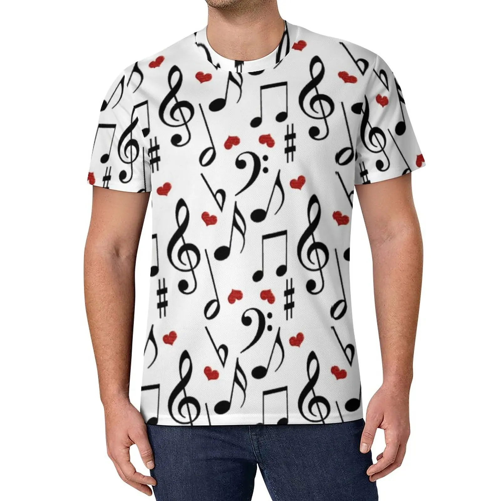 

Футболка с надписью «Music Note», Мужская футболка с сердечками, летняя футболка с рисунком хиппи, топы большого размера