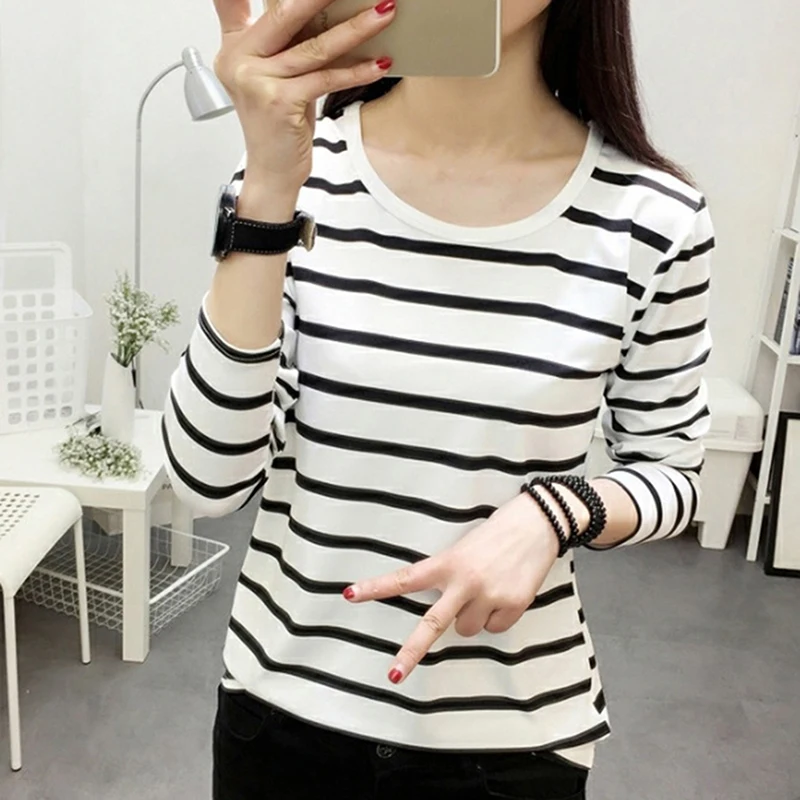 

T Shirt Femme Causal Tshirt Women 2022 Long Sleeve Striped T-Shirt Female Tops Tee Autumn Feminina High Quality