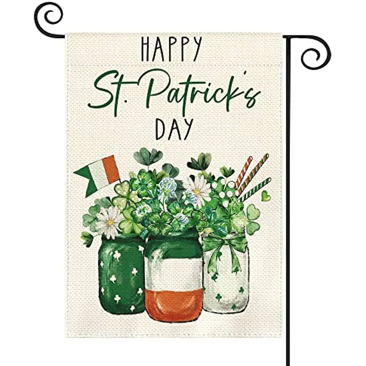 

Happy St Patricks Day Lucky Shamrock Garden Flag 12x18 Inch Double Sided 17 March Mason Jar Yard Outdoor Flag Holiday Decoration