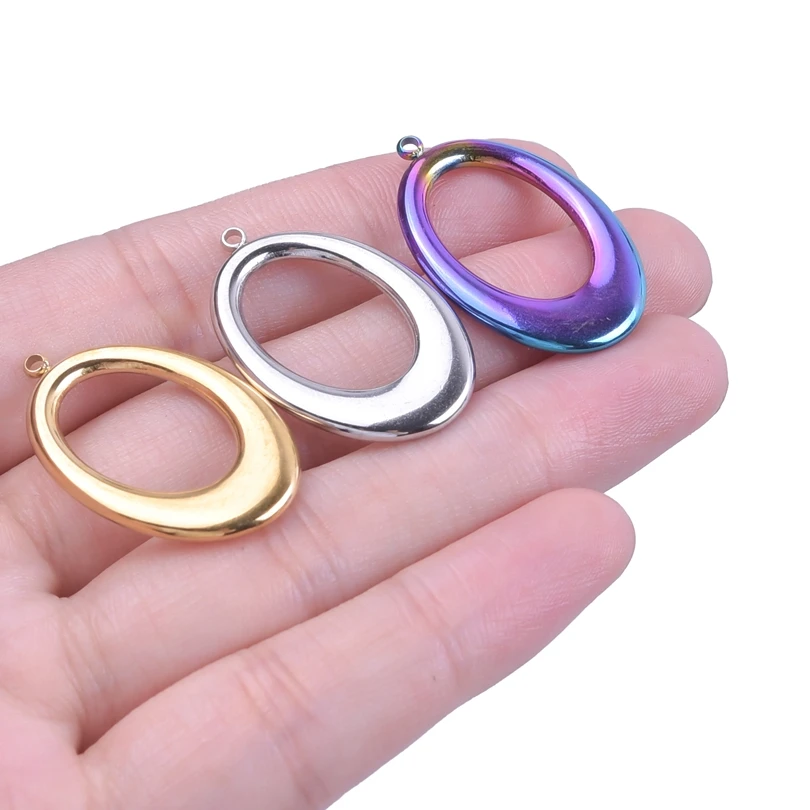 

5pcs/Lot Silver Tone Geometry Oval Rainbow Gold Color Pendant Charms For Women Stainless Steel Modern Trendy Necklace Material