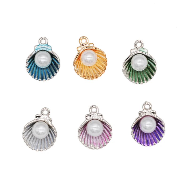 

10pcs/lot 12x15cm Alloy Shell Charms Pendants with Imitation Pearl Beads for Necklace Bracelet Jewelry Making DIY Findings