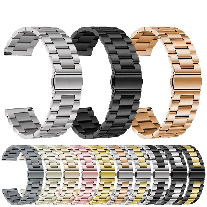 22mm 20mm Stainless Steel Strap For Samsung Galaxy Watch 3 4 5 Pro 40mm 44mm 42mm 46mm Active2 Gear S3 Huawei GT2 Metal Band