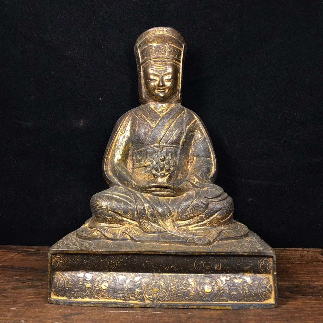 

9"Tibetan Temple Collection Old Bronze Cinnabar Guru Buddha Master Malba Buddhist teacher Worship Hall Town House Exorcism