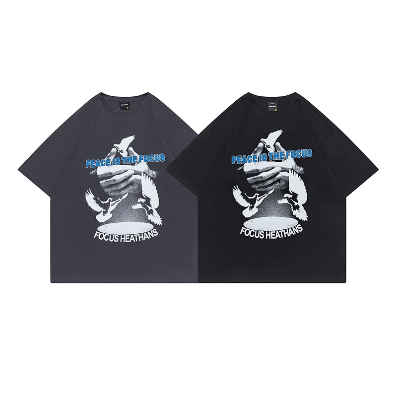 

Футболка мужская с коротким рукавом, Повседневная Свободная хлопковая рубашка в стиле хип-хоп, с принтом голубей рук, топ оверсайз в стиле Х...