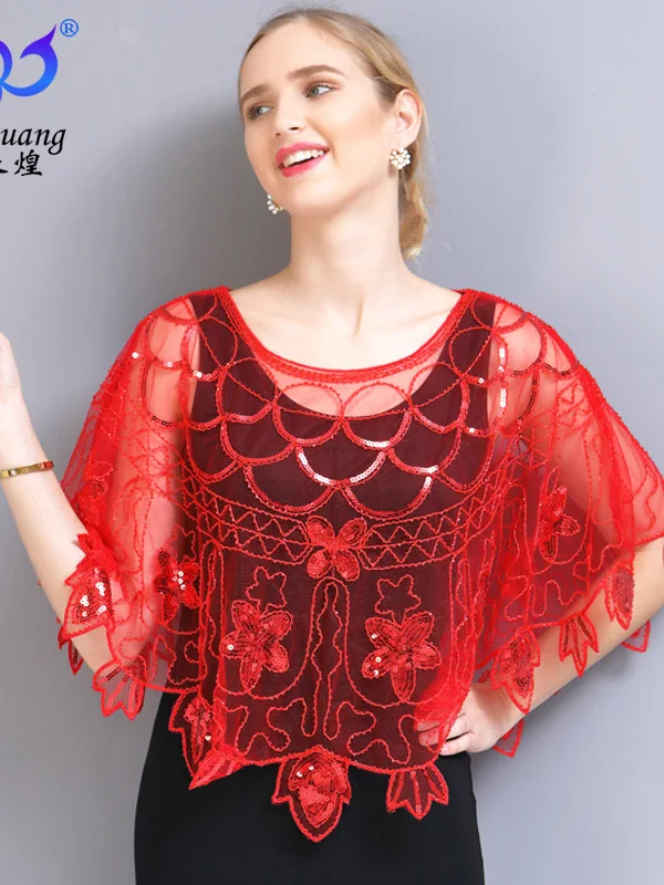 

Women's Vintage 1920s Shawl Beaded Sequin Flapper Evening Jacket Up Cape Wedding Wrap Shawls