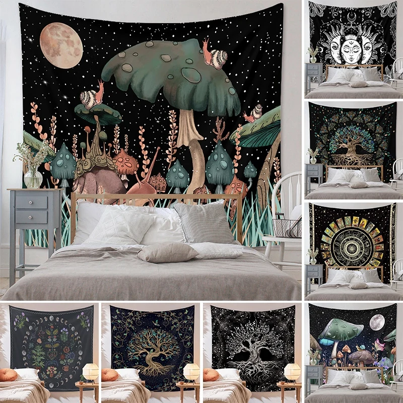 

Mushroom Hippie Bohemia Tapestry Wall Hanging Bedspread Beach Mat Botanical Floral Tapestry Flower Carpets Wall Carpet Decor