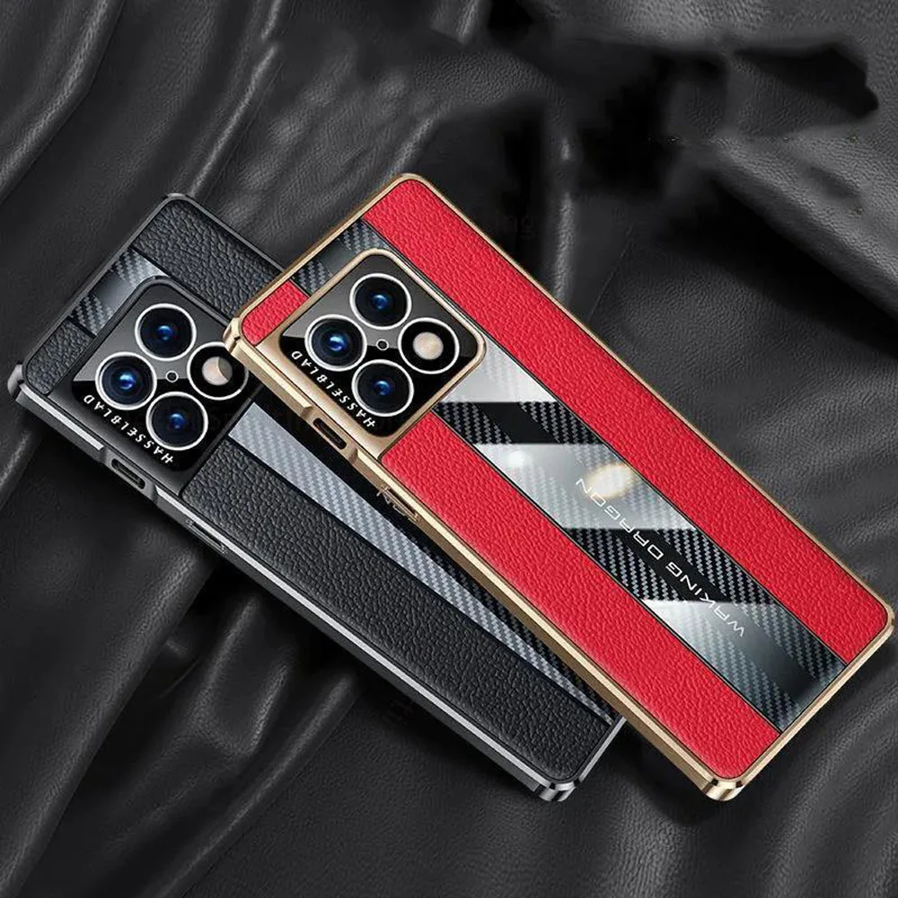 

6D Plating Genuine Leather Carbon Fiber Grain Splicing Case For OnePlus 10 Pro 9 Camera Protection Phone Case Coque Funda