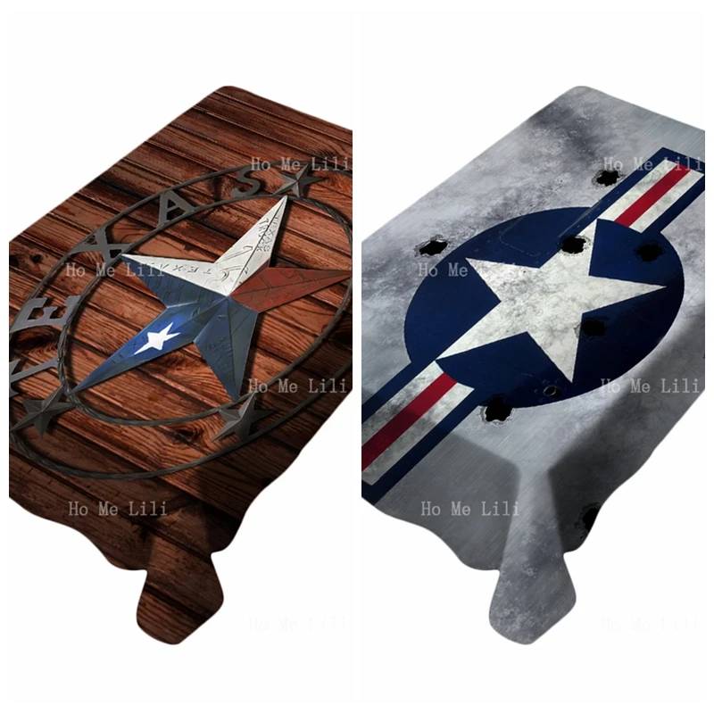 

Western Texas Star On Country Wooden Plank Usaf Insignia Metal Plate With Bullet Holes Design Tablecloth By Ho Me Lili